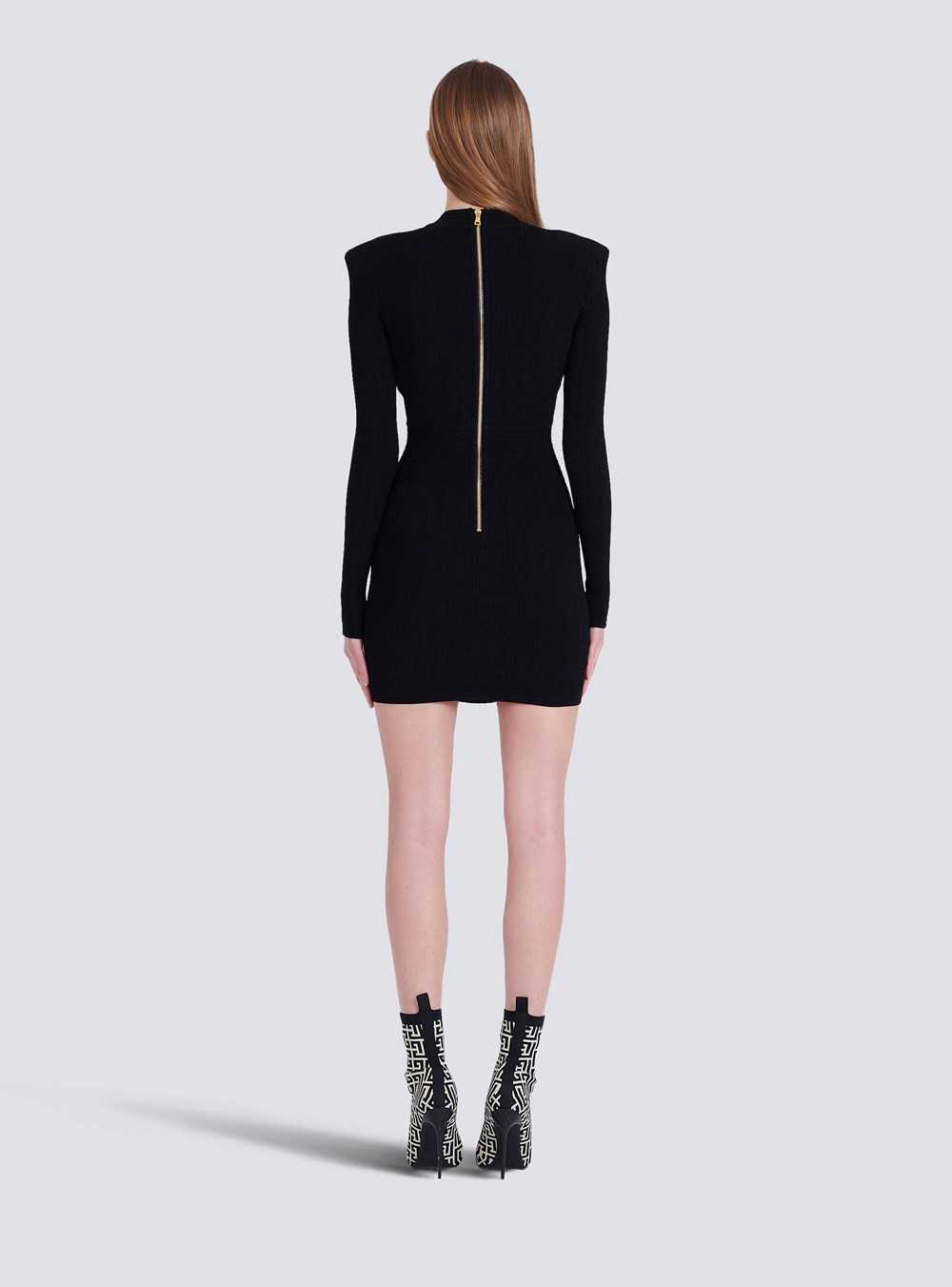 Balmain Short Eco-designed Knit Dress With Gold-tone Buttons Black | CXKJDTW-51