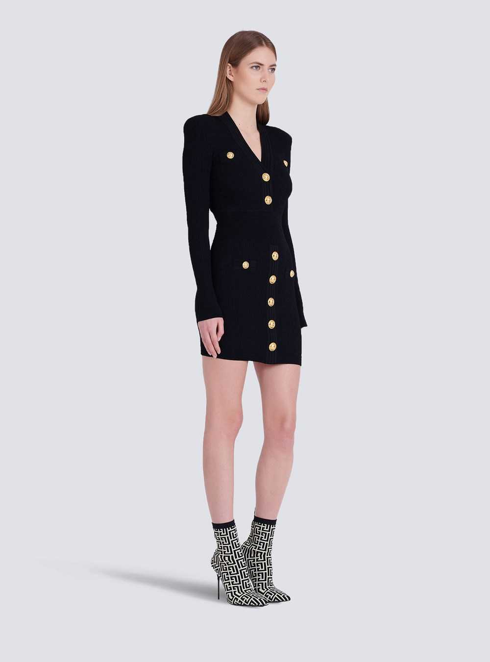 Balmain Short Eco-designed Knit Dress With Gold-tone Buttons Black | CXKJDTW-51