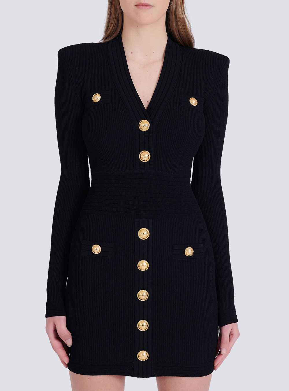 Balmain Short Eco-designed Knit Dress With Gold-tone Buttons Black | CXKJDTW-51