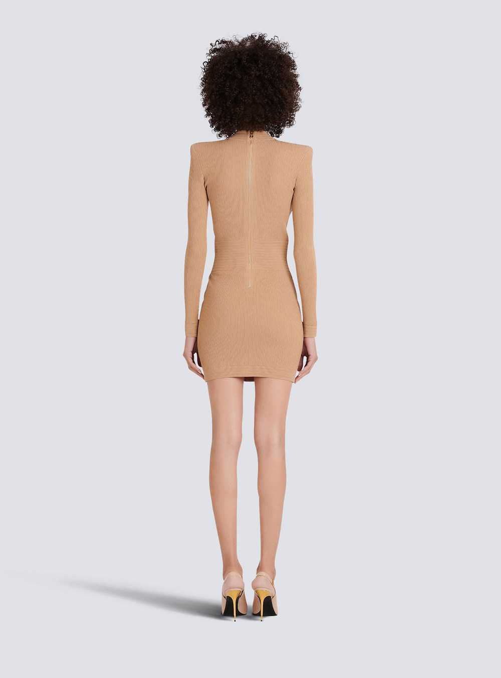 Balmain Short Eco-designed Knit Dress With Gold-tone Buttons Beige | DHITWYO-92