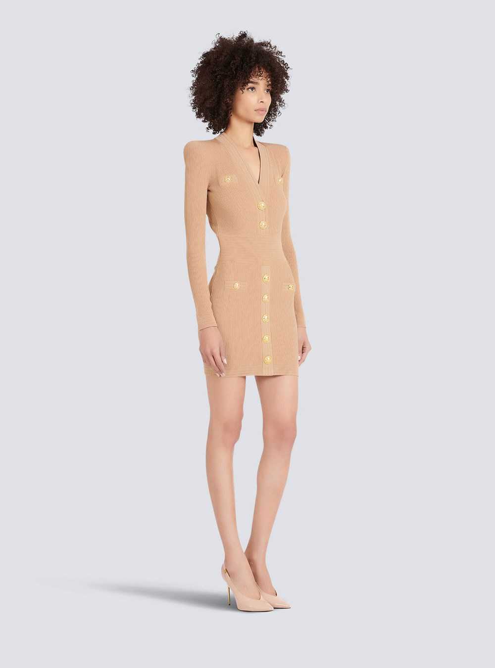 Balmain Short Eco-designed Knit Dress With Gold-tone Buttons Beige | DHITWYO-92