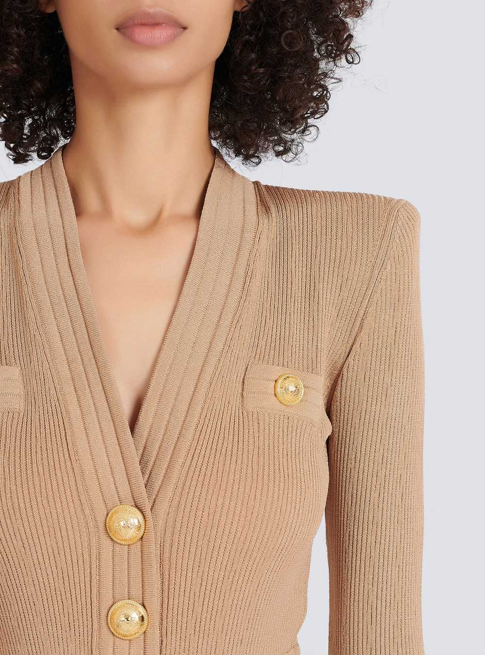 Balmain Short Eco-designed Knit Dress With Gold-tone Buttons Beige | DHITWYO-92