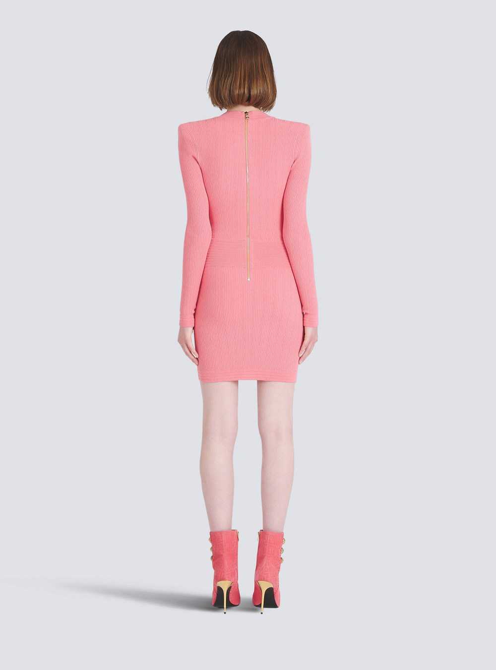 Balmain Short Eco-designed Knit Dress With Gold-tone Buttons Pink | DUFREIL-03