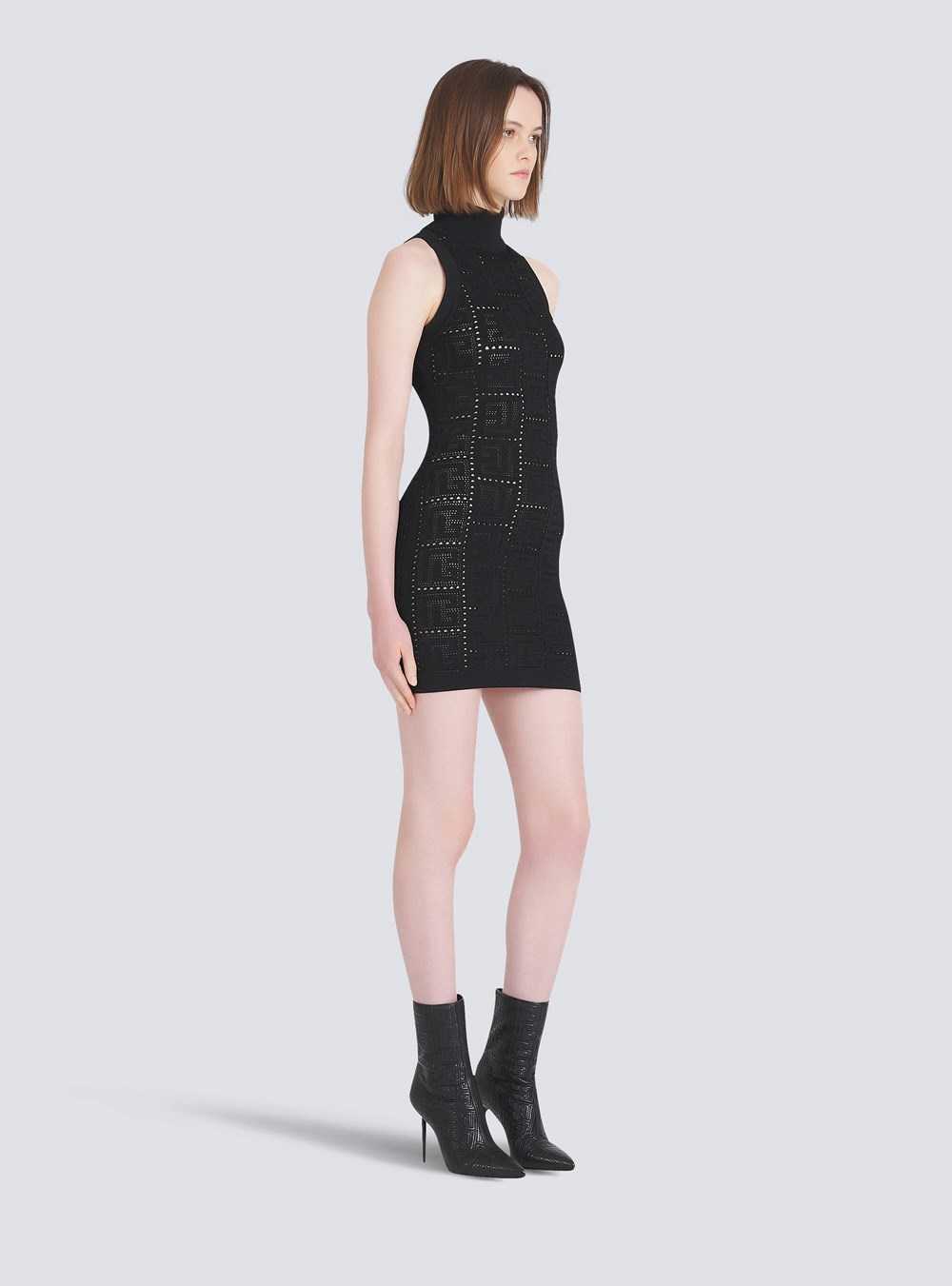 Balmain Short Eco-designed Knit Dress With Balmain Monogram Black | PKTBIEV-13