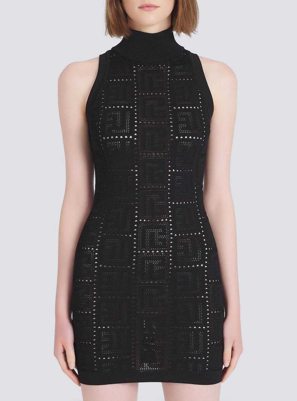 Balmain Short Eco-designed Knit Dress With Balmain Monogram Black | PKTBIEV-13