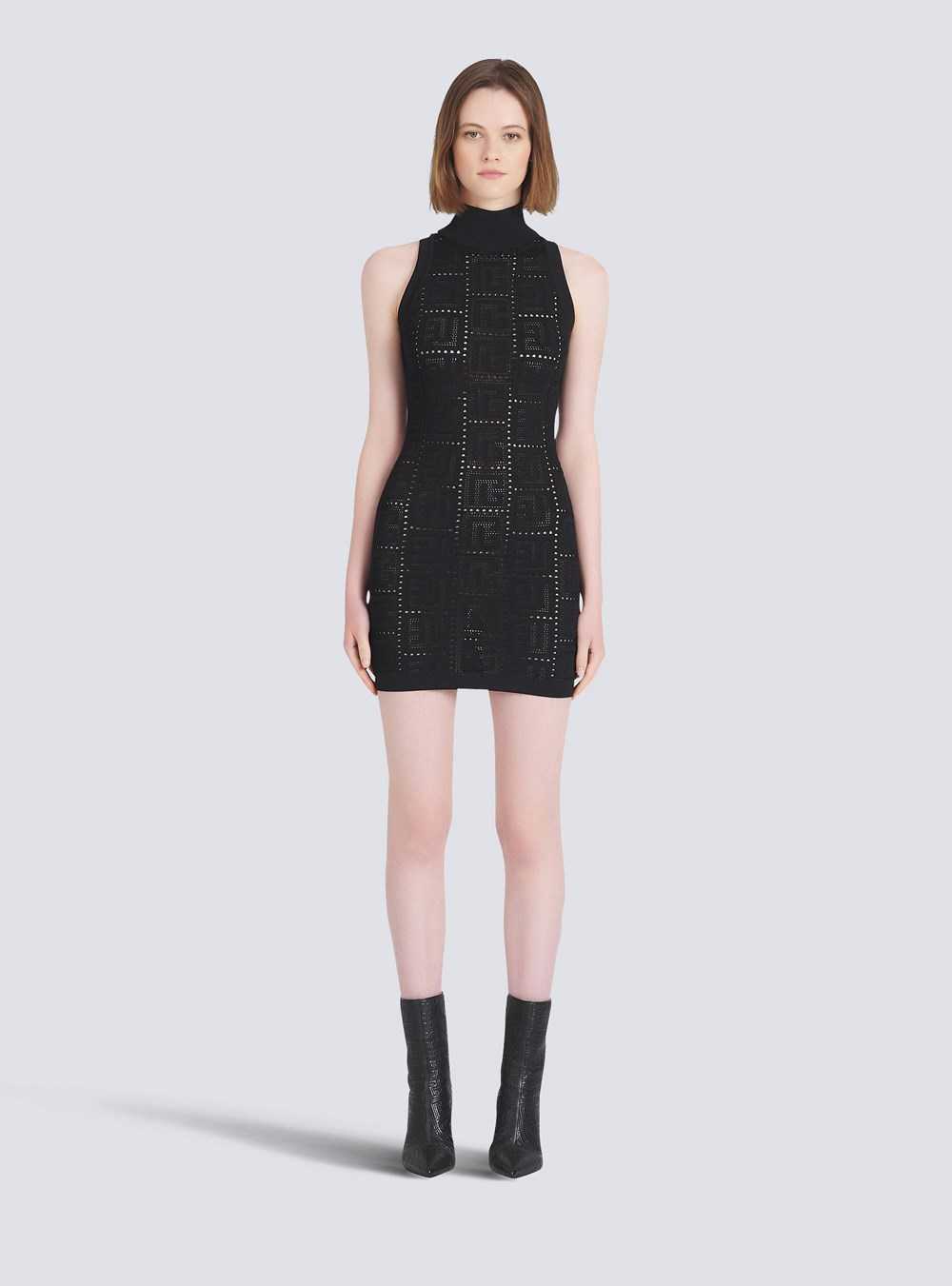 Balmain Short Eco-designed Knit Dress With Balmain Monogram Black | PKTBIEV-13