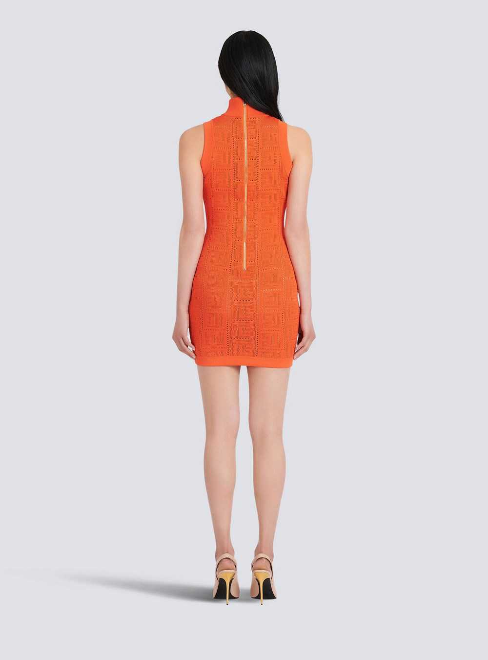 Balmain Short Eco-designed Knit Dress With Balmain Monogram Orange | XHJBAPR-07