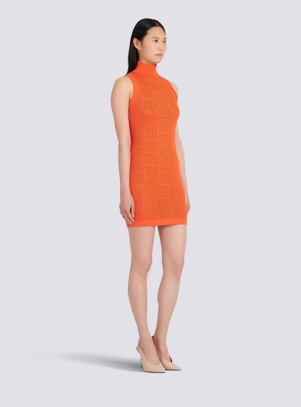 Balmain Short Eco-designed Knit Dress With Balmain Monogram Orange | XHJBAPR-07