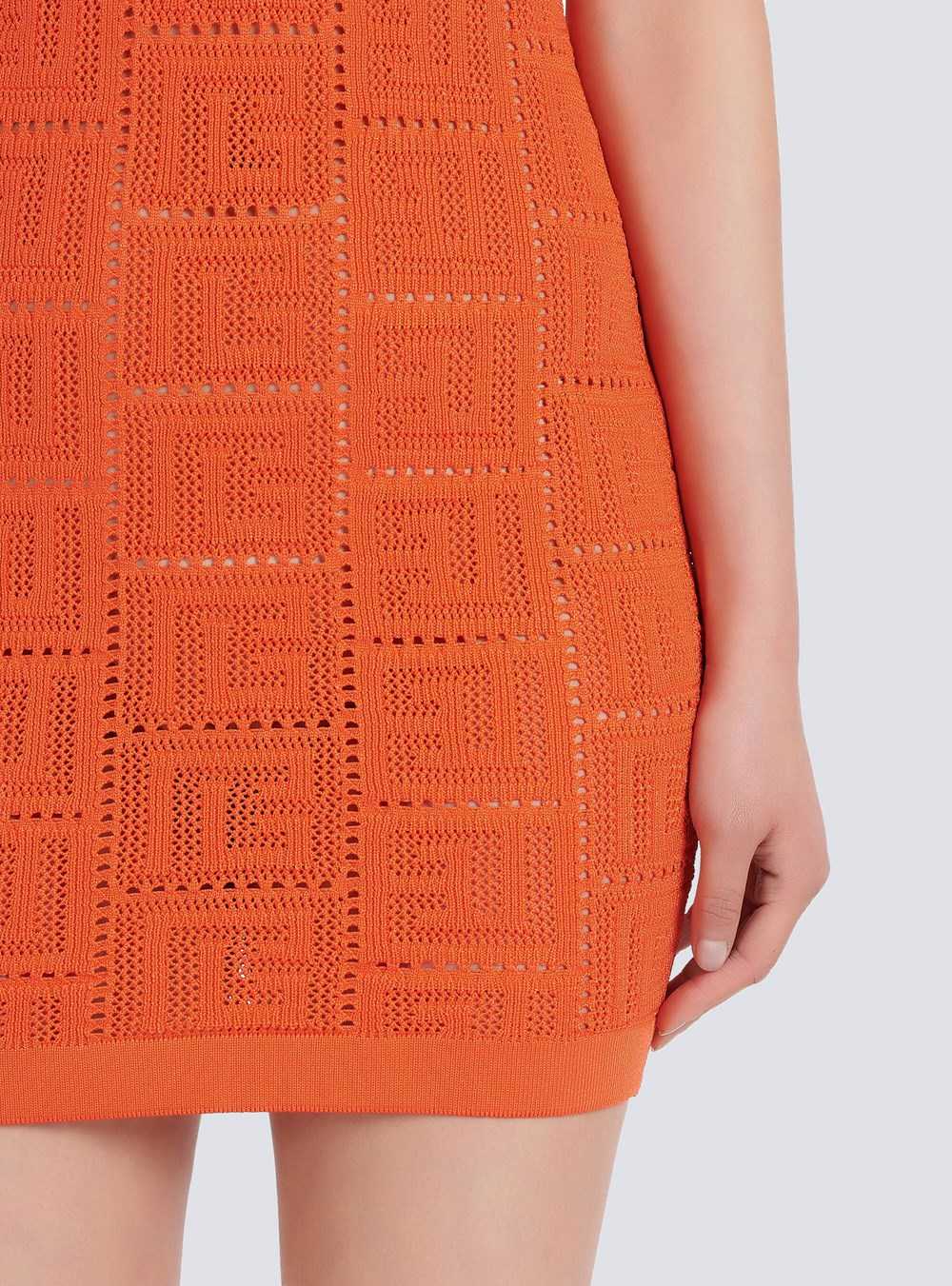 Balmain Short Eco-designed Knit Dress With Balmain Monogram Orange | XHJBAPR-07