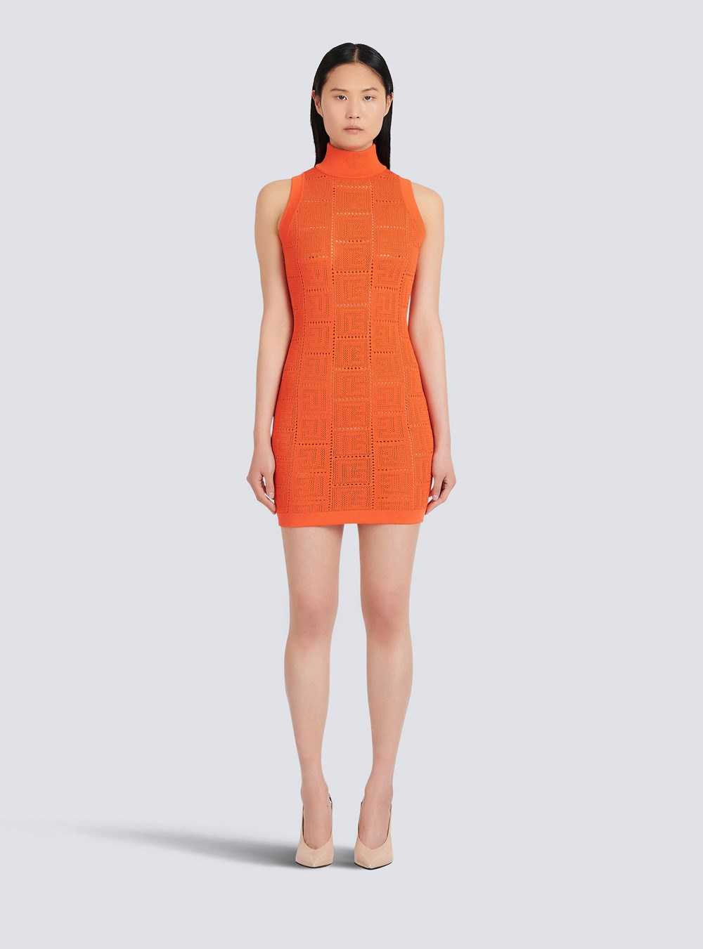 Balmain Short Eco-designed Knit Dress With Balmain Monogram Orange | XHJBAPR-07