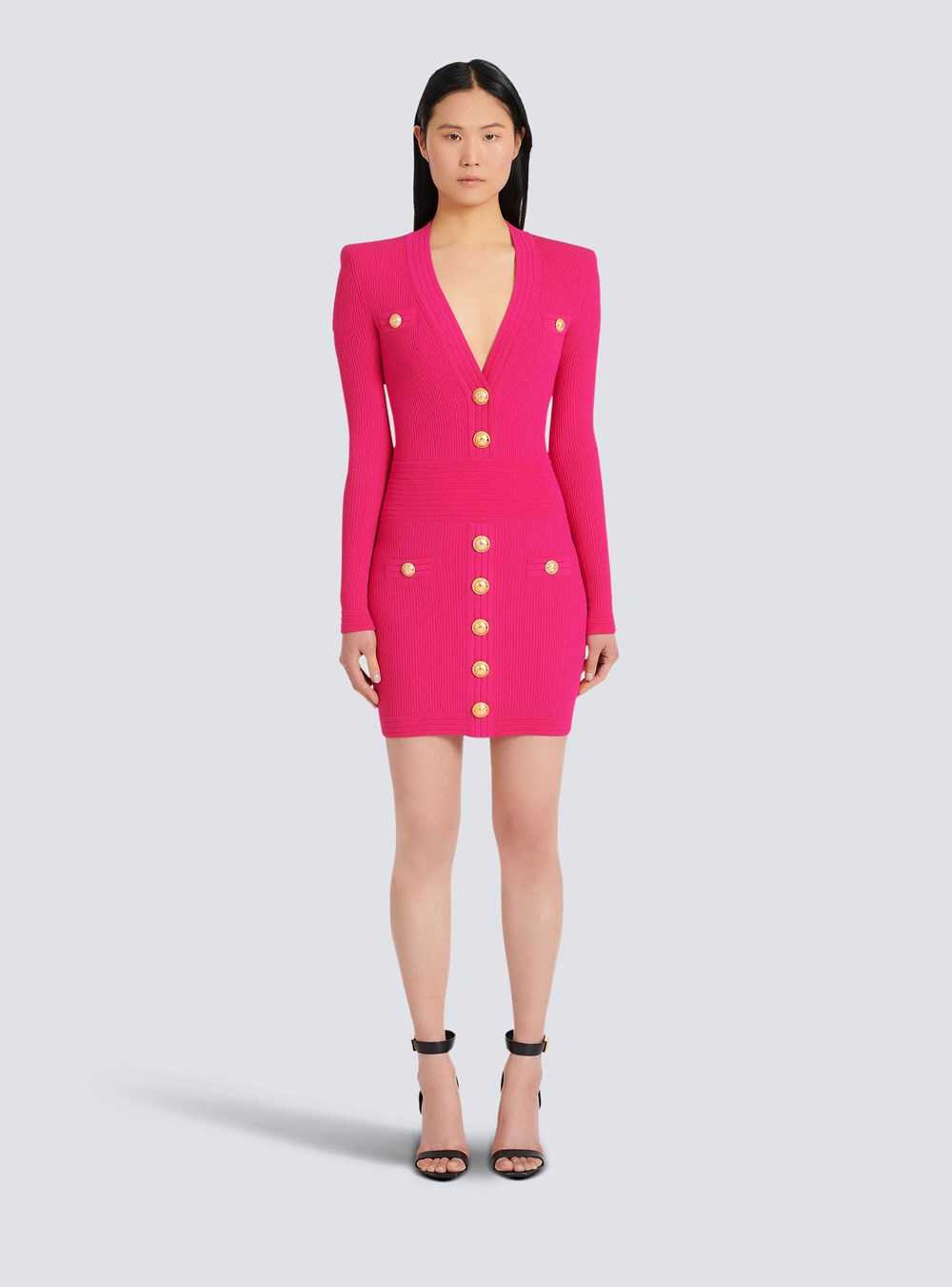 Balmain Short Eco-designed Knit Dress With Gold-tone Buttons Pink | ZIGPTSN-48