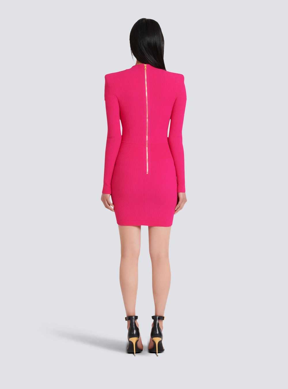 Balmain Short Eco-designed Knit Dress With Gold-tone Buttons Pink | ZIGPTSN-48