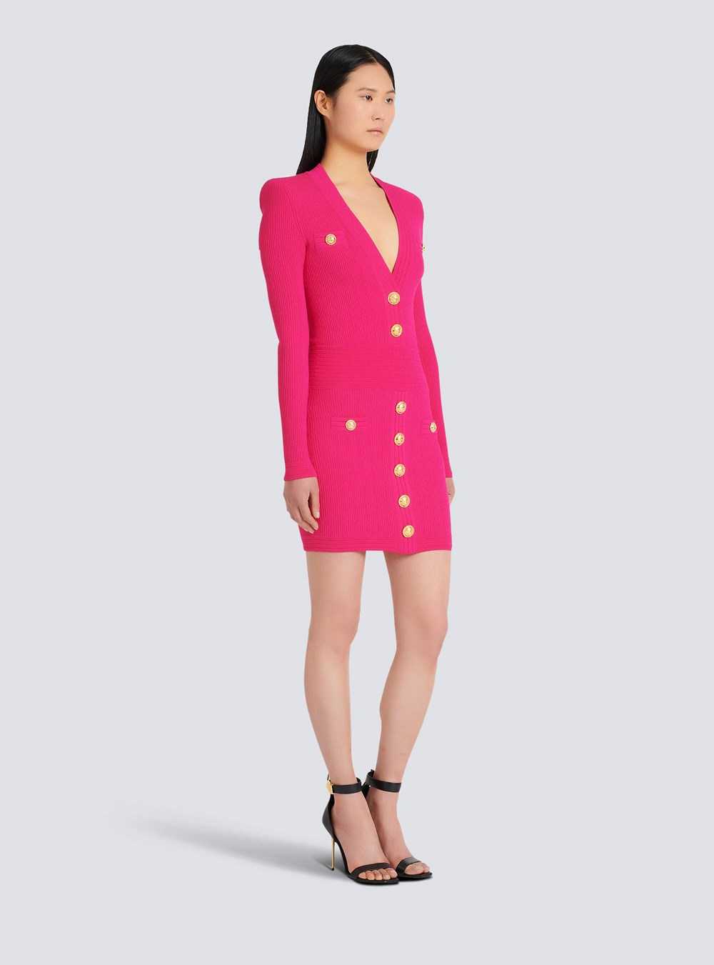 Balmain Short Eco-designed Knit Dress With Gold-tone Buttons Pink | ZIGPTSN-48