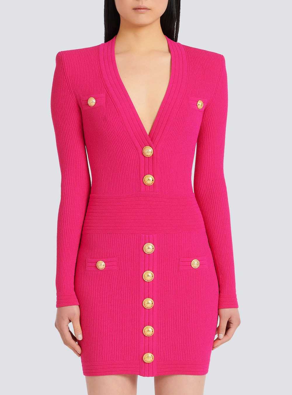 Balmain Short Eco-designed Knit Dress With Gold-tone Buttons Pink | ZIGPTSN-48