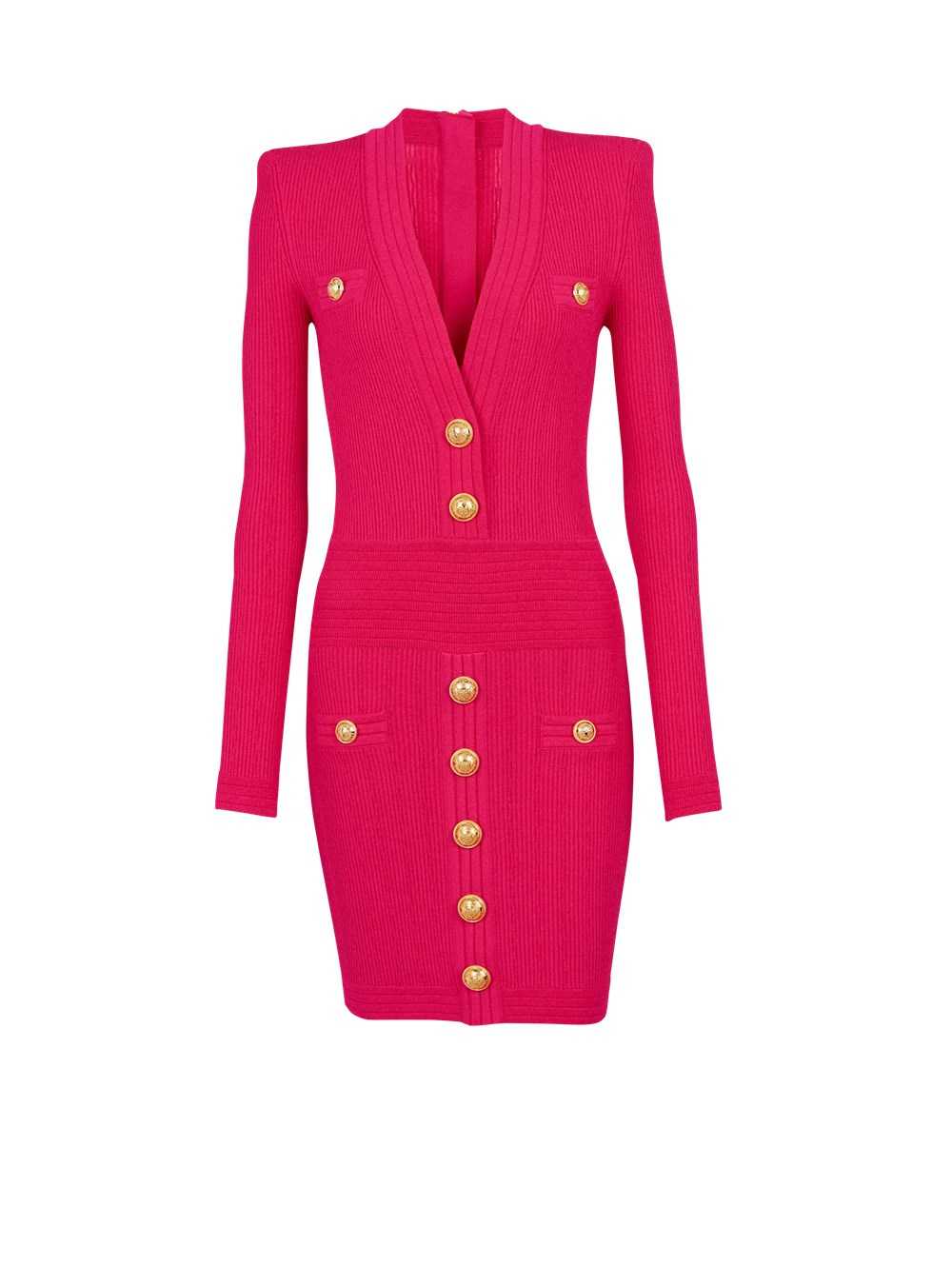 Balmain Short Eco-designed Knit Dress With Gold-tone Buttons Pink | ZIGPTSN-48