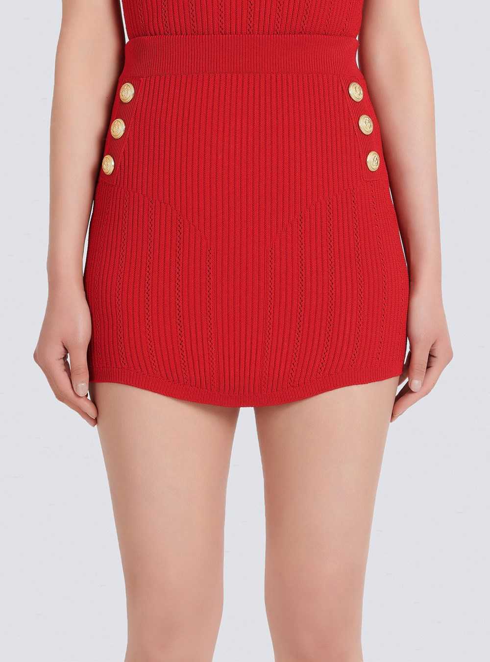 Balmain Short Eco-designed Knit Skirt With Double-buttoned Fastening Red | OGQBNAR-23