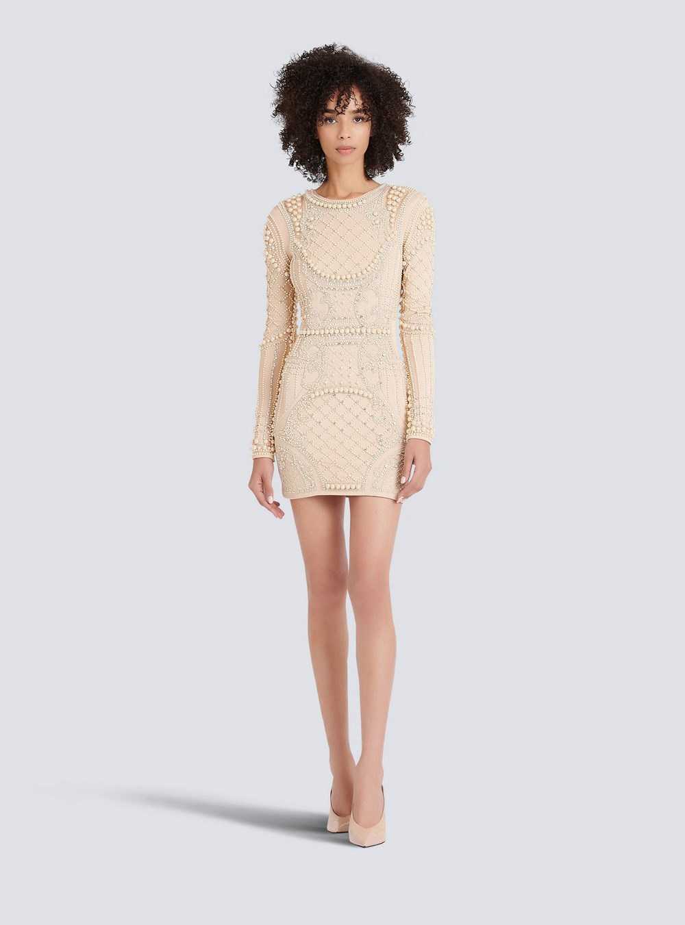 Balmain Short Embroidered Dress Beige | ALQBWFC-98