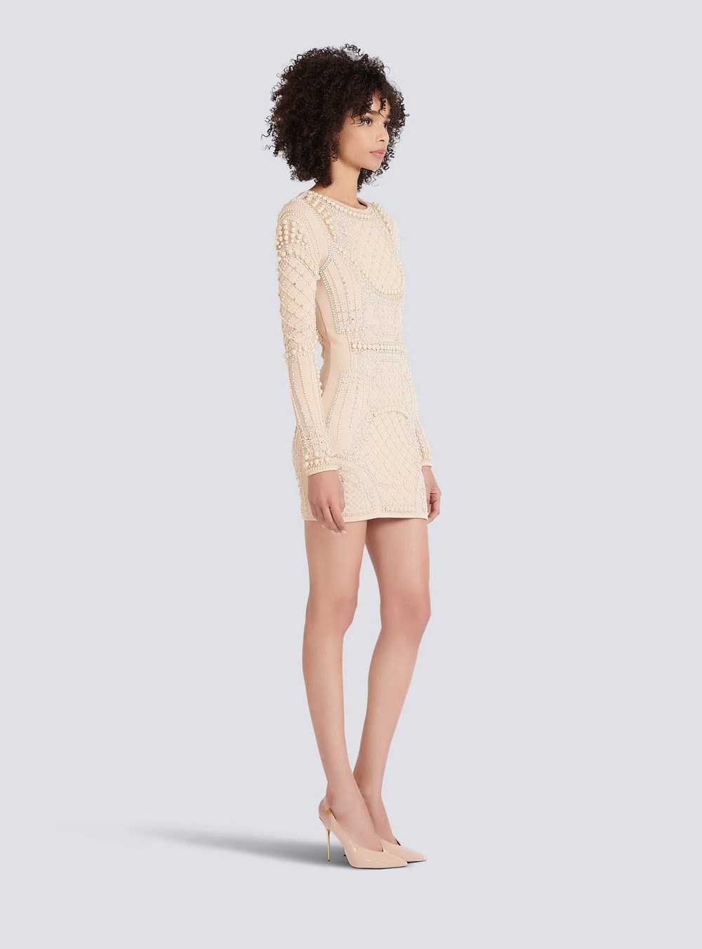 Balmain Short Embroidered Dress Beige | ALQBWFC-98