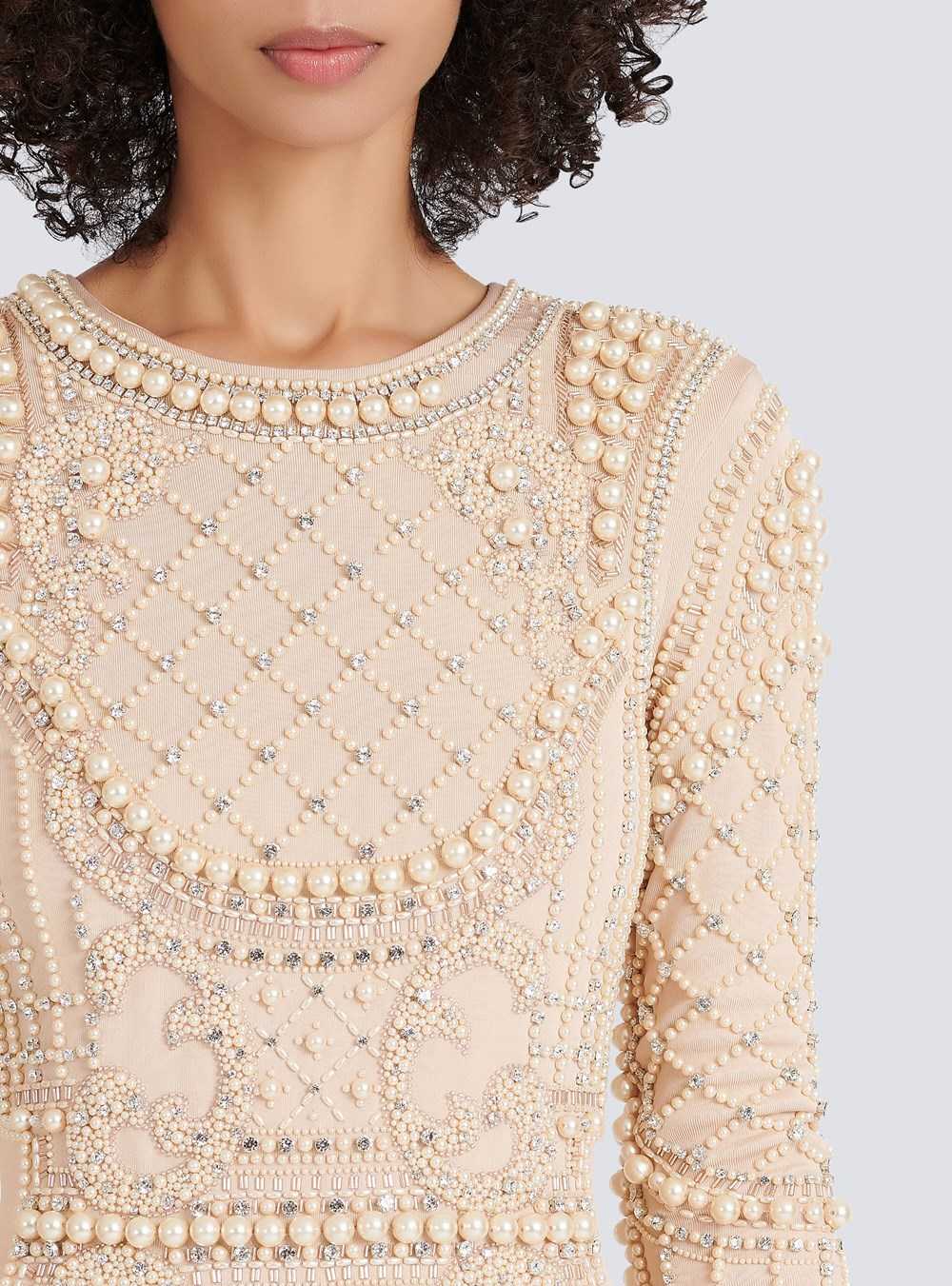 Balmain Short Embroidered Dress Beige | ALQBWFC-98