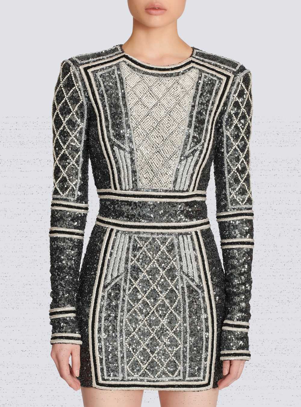 Balmain Short Embroidered Dress Grey | QYKVDZX-93