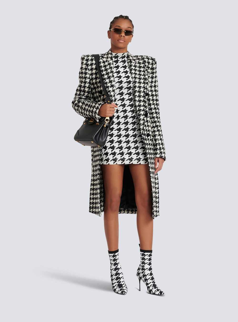 Balmain Short Houndstooth Print Velvet Dress Black | SJCWAFV-63