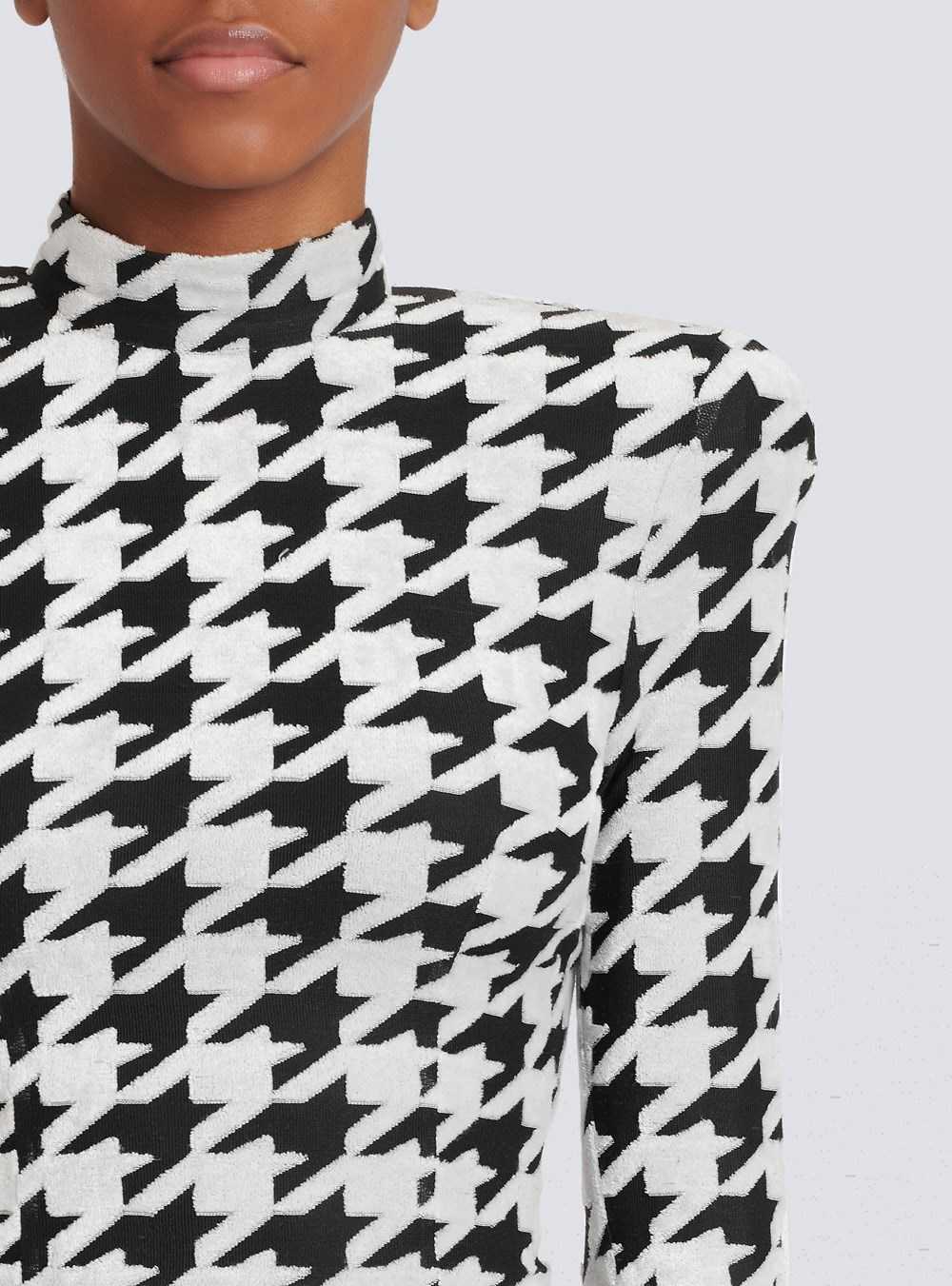 Balmain Short Houndstooth Print Velvet Dress Black | SJCWAFV-63