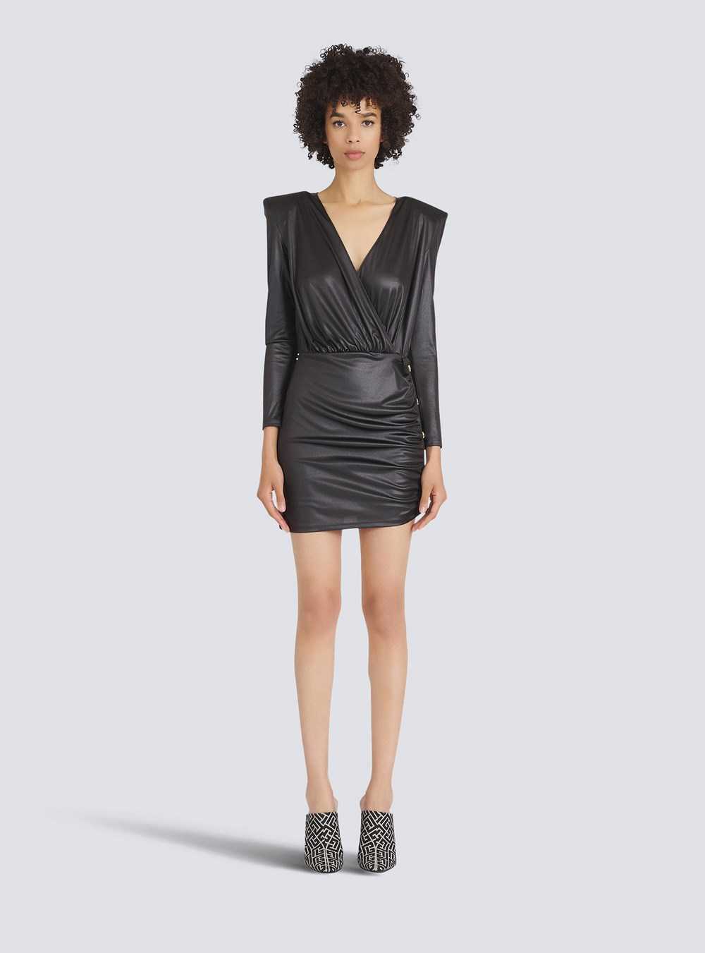 Balmain Short Jersey Draped Dress Black | OPCSDXV-08