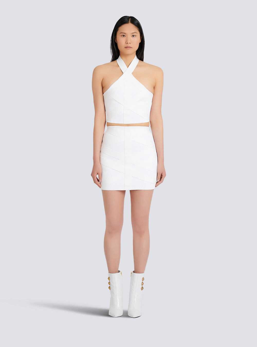 Balmain Short Knit Bandage Skirt White | MOSJHPV-16