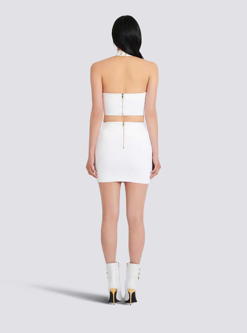 Balmain Short Knit Bandage Skirt White | MOSJHPV-16