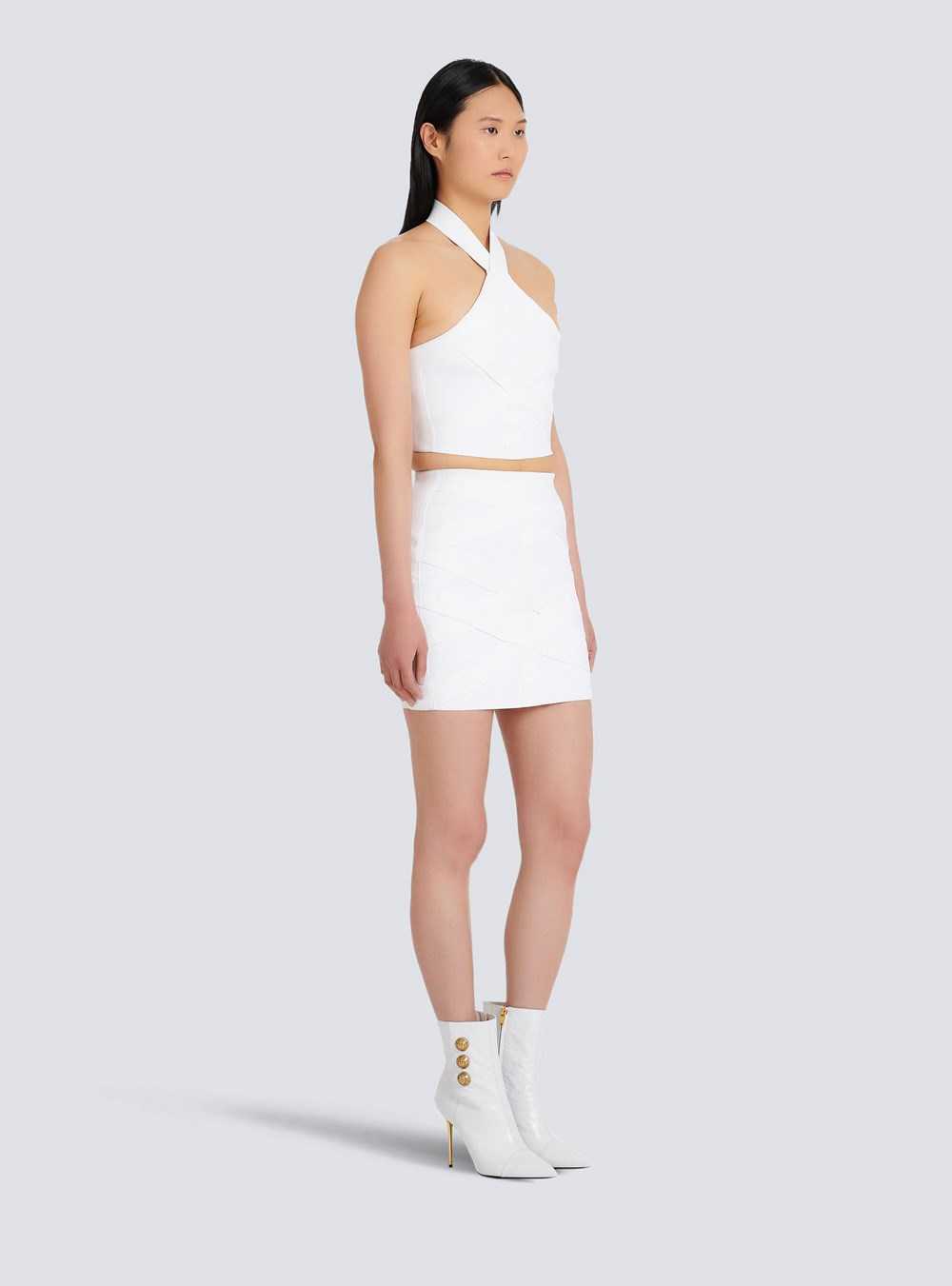 Balmain Short Knit Bandage Skirt White | MOSJHPV-16