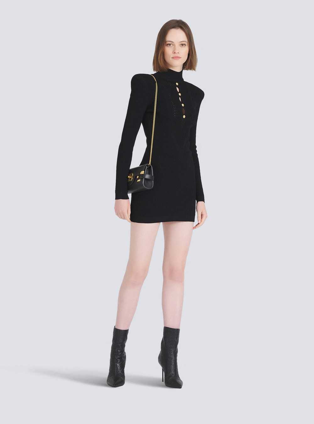 Balmain Short Knit Bib-front Eco-designed Dress Black | LVZYXTJ-30