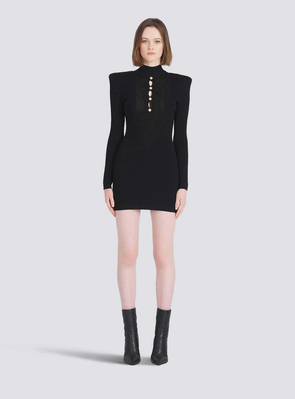 Balmain Short Knit Bib-front Eco-designed Dress Black | LVZYXTJ-30