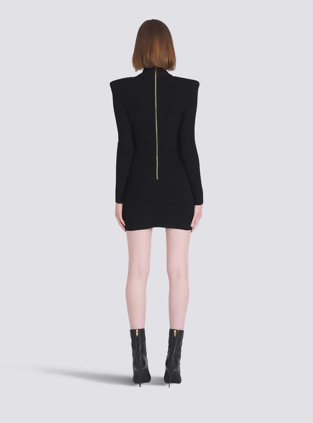 Balmain Short Knit Bib-front Eco-designed Dress Black | LVZYXTJ-30