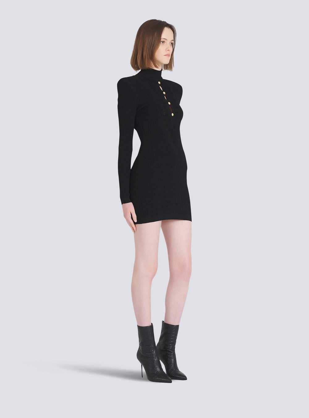 Balmain Short Knit Bib-front Eco-designed Dress Black | LVZYXTJ-30