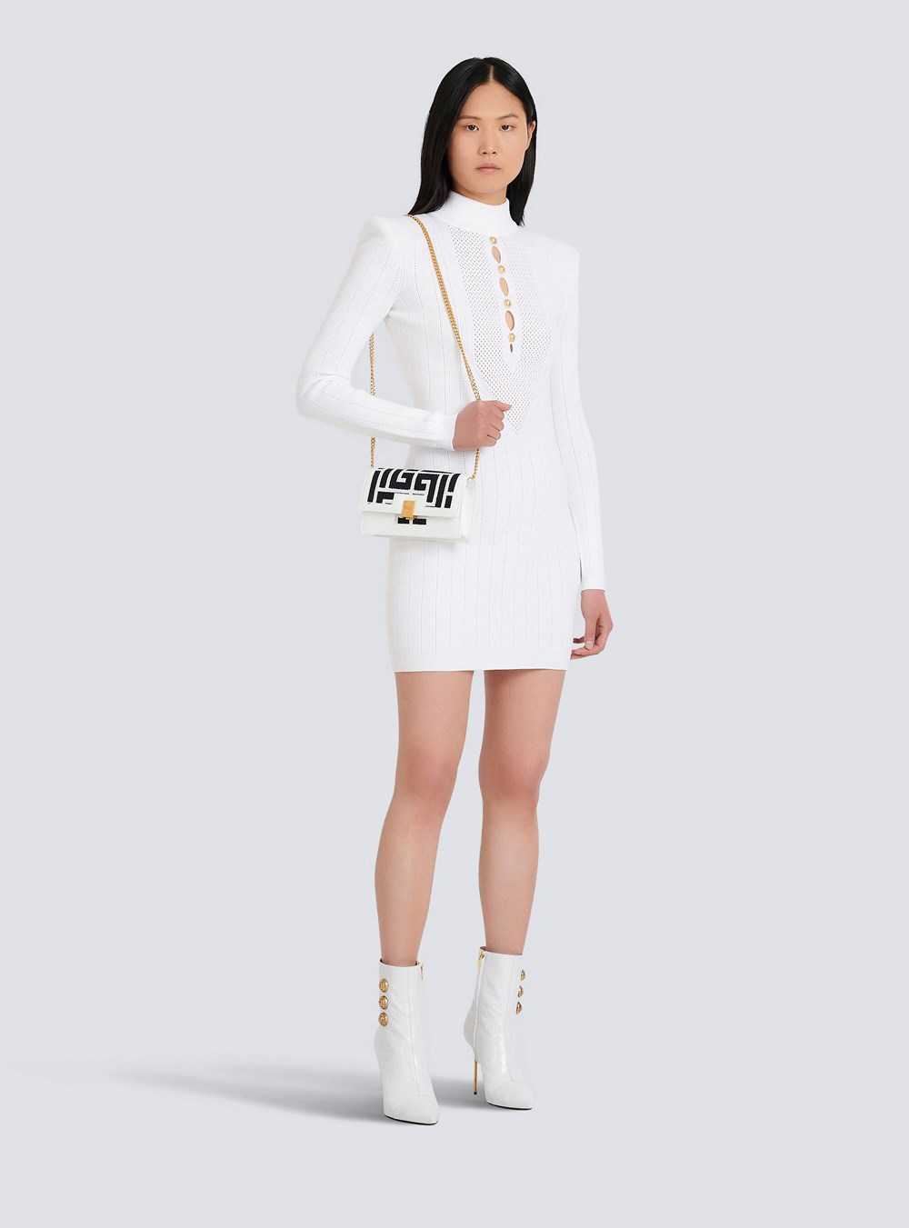 Balmain Short Knit Bib-front Eco-designed Dress White | SNIUGZJ-51