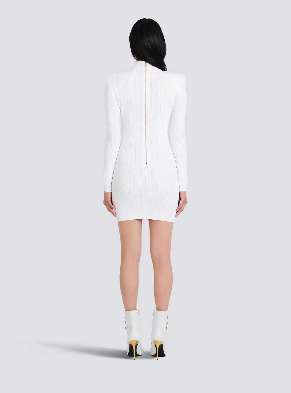 Balmain Short Knit Bib-front Eco-designed Dress White | SNIUGZJ-51