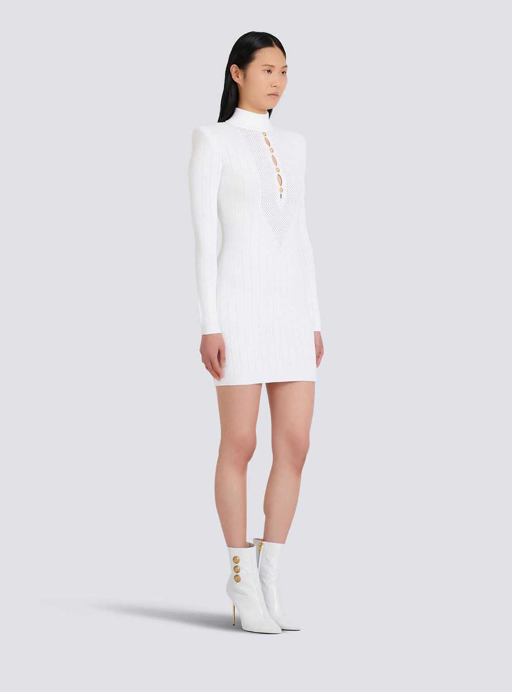 Balmain Short Knit Bib-front Eco-designed Dress White | SNIUGZJ-51