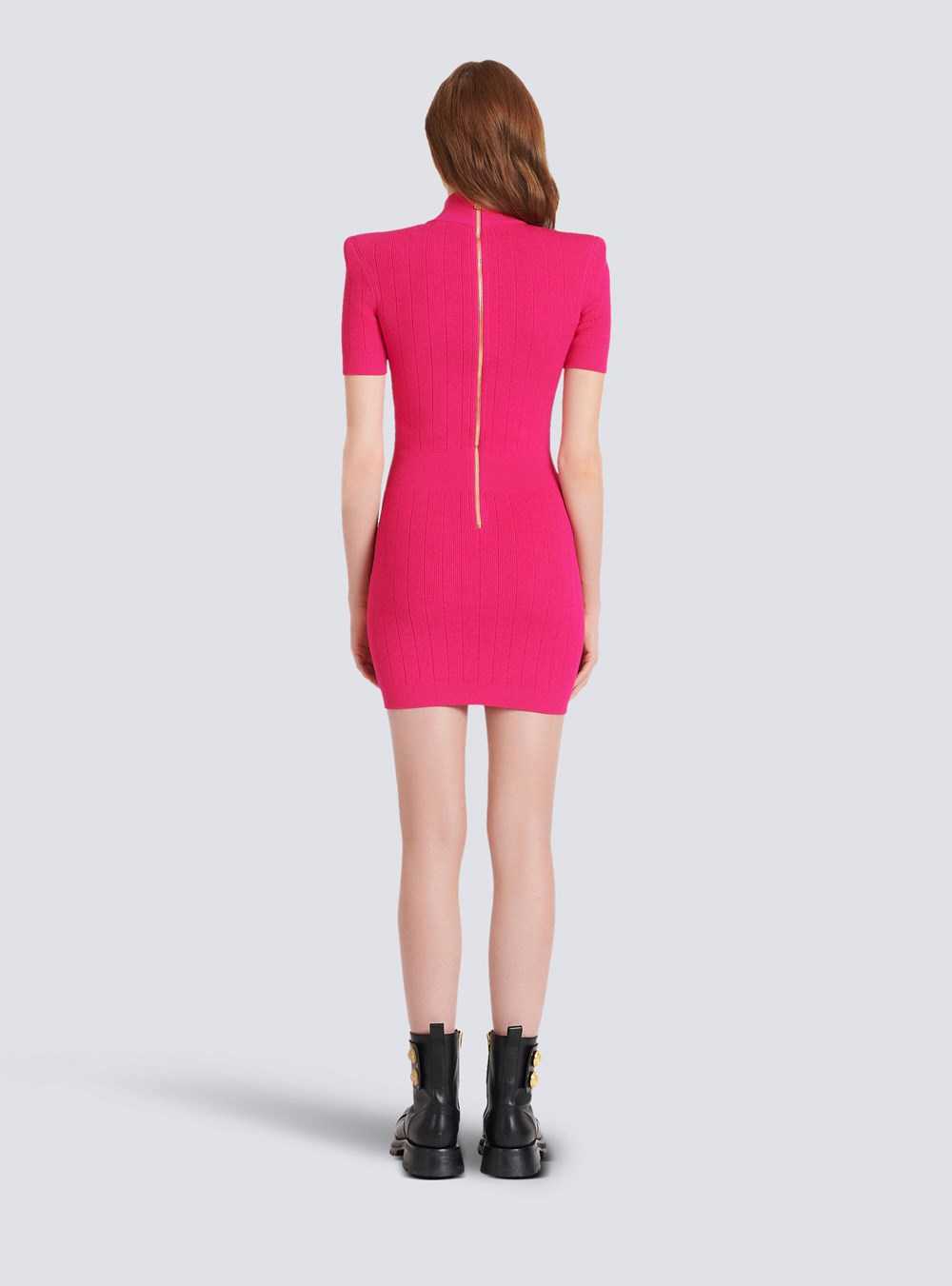 Balmain Short Knit Dress Pink | LUDGBEV-13