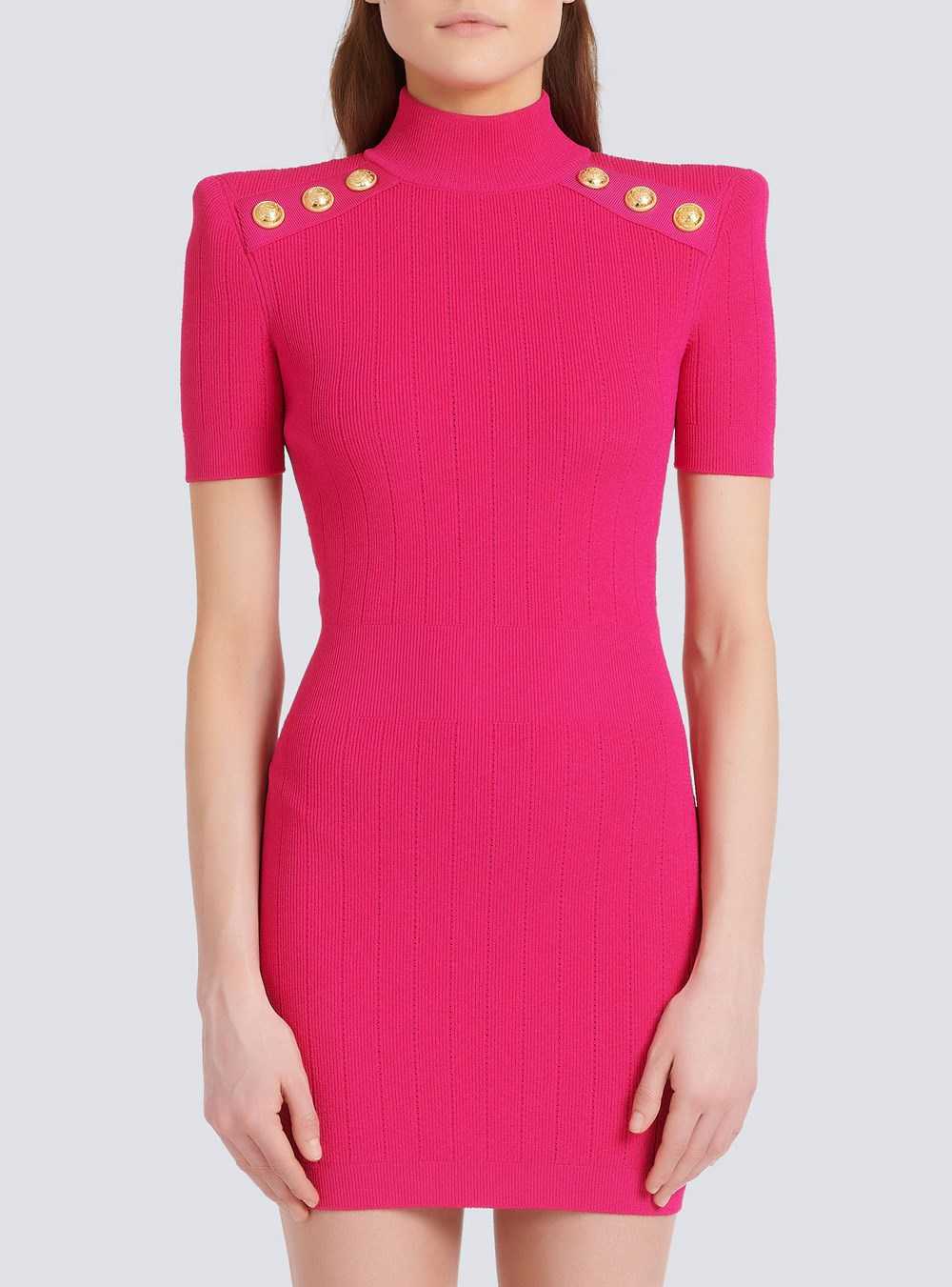 Balmain Short Knit Dress Pink | LUDGBEV-13