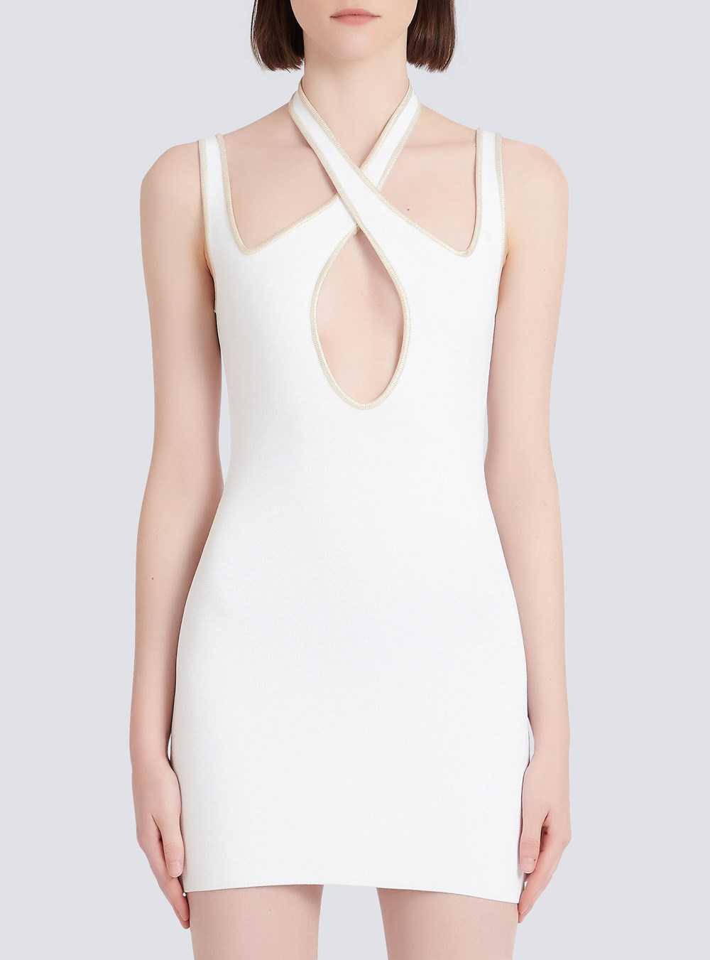 Balmain Short Knit Dress White | DQIBHFA-56