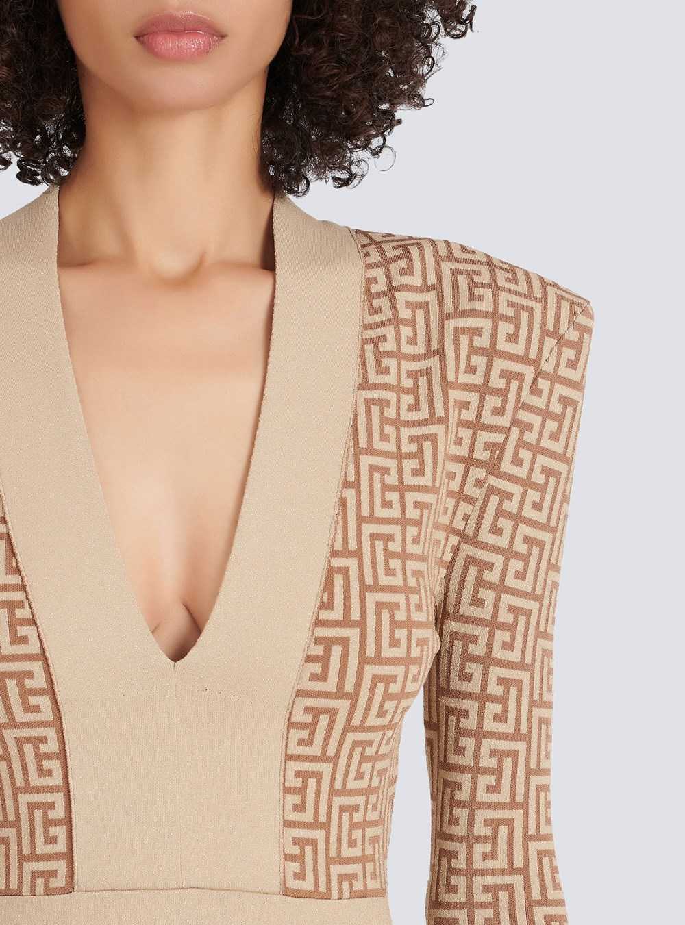 Balmain Short Knit Dress With Balmain Monogram Beige | MLJVHEK-19