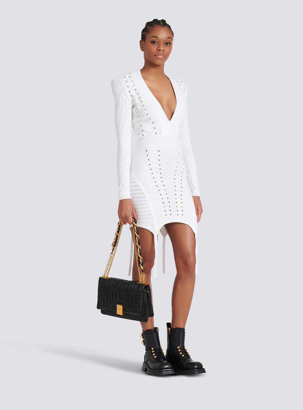 Balmain Short Knit Dress With Garter White | FAKUETG-68