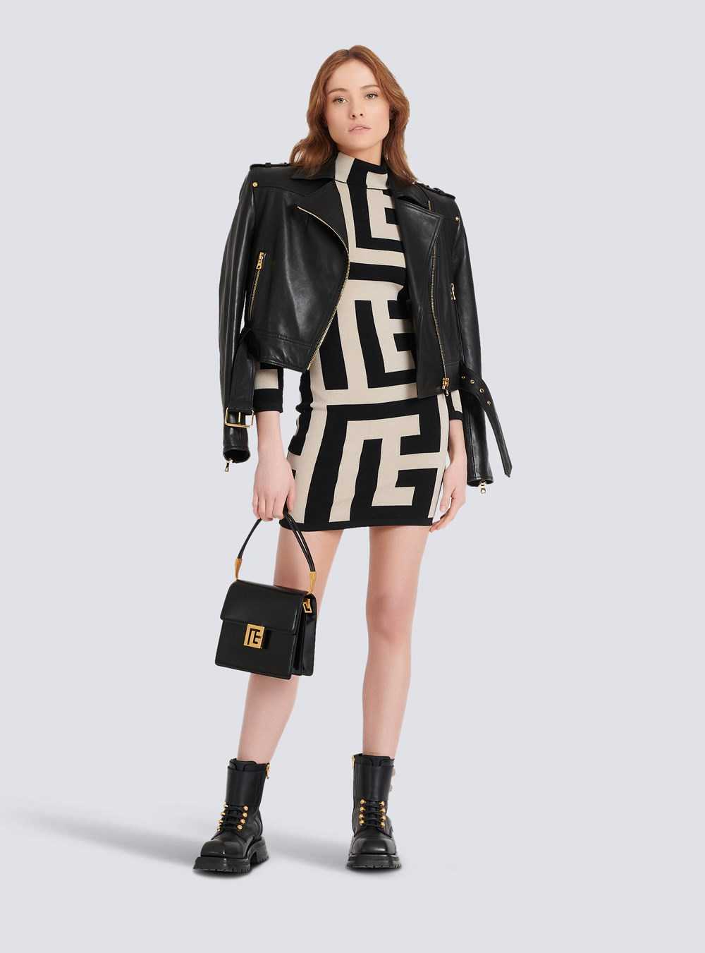 Balmain Short Knit Dress With Maxi Balmain Monogram Black | WJQADFY-48