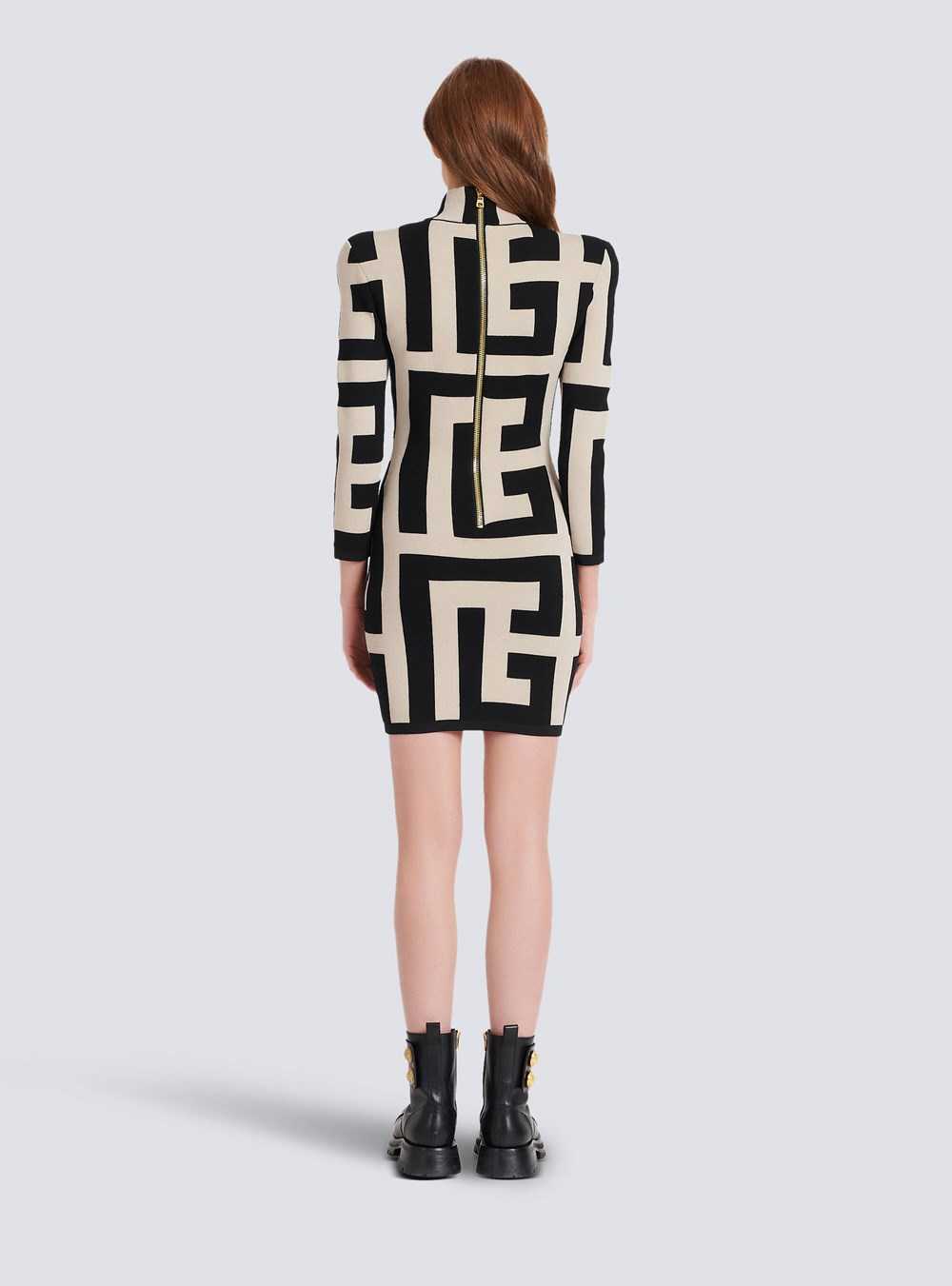 Balmain Short Knit Dress With Maxi Balmain Monogram Black | WJQADFY-48