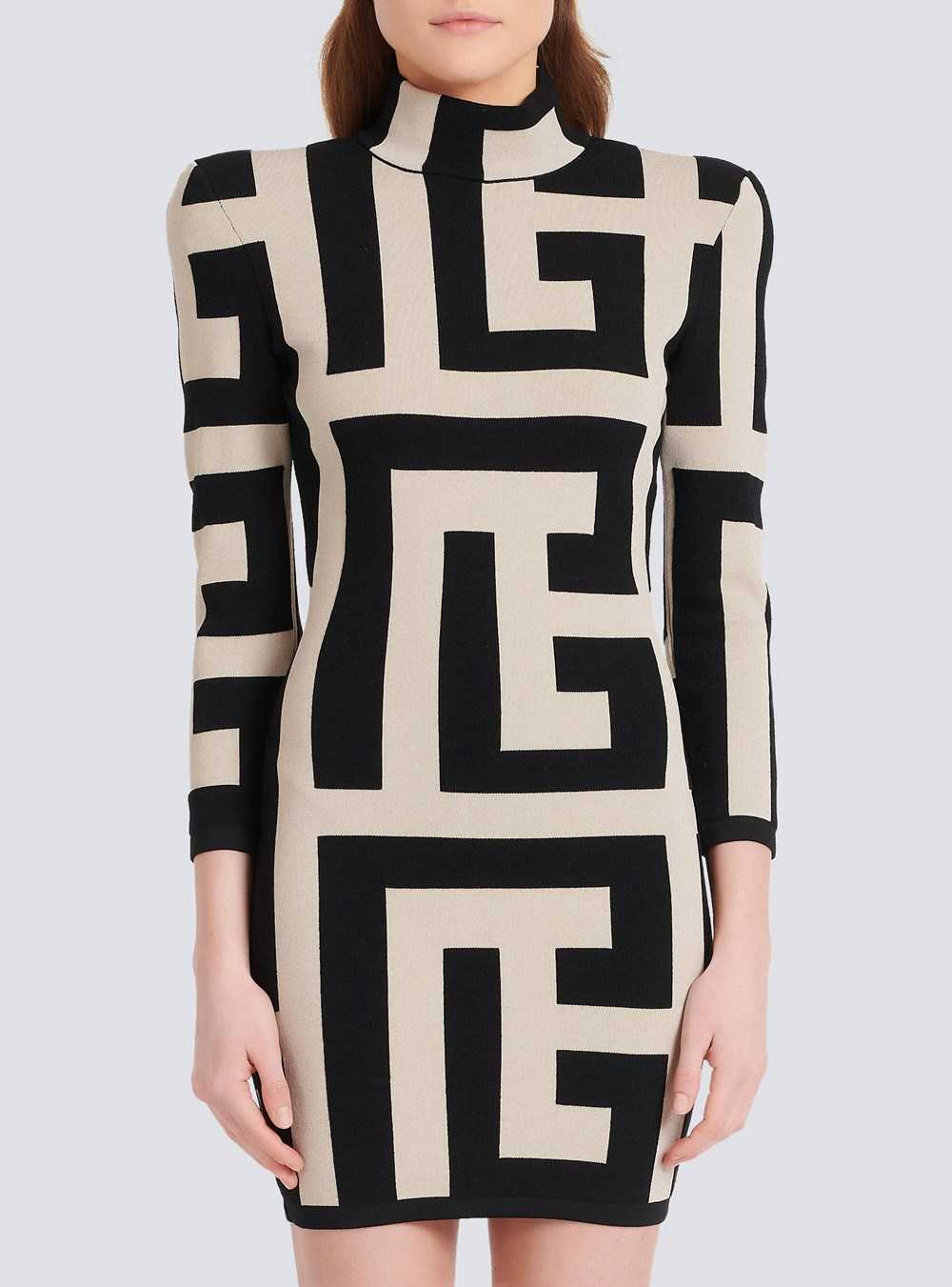 Balmain Short Knit Dress With Maxi Balmain Monogram Black | WJQADFY-48