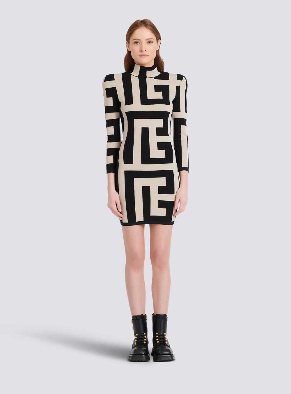 Balmain Short Knit Dress With Maxi Balmain Monogram Black | WJQADFY-48