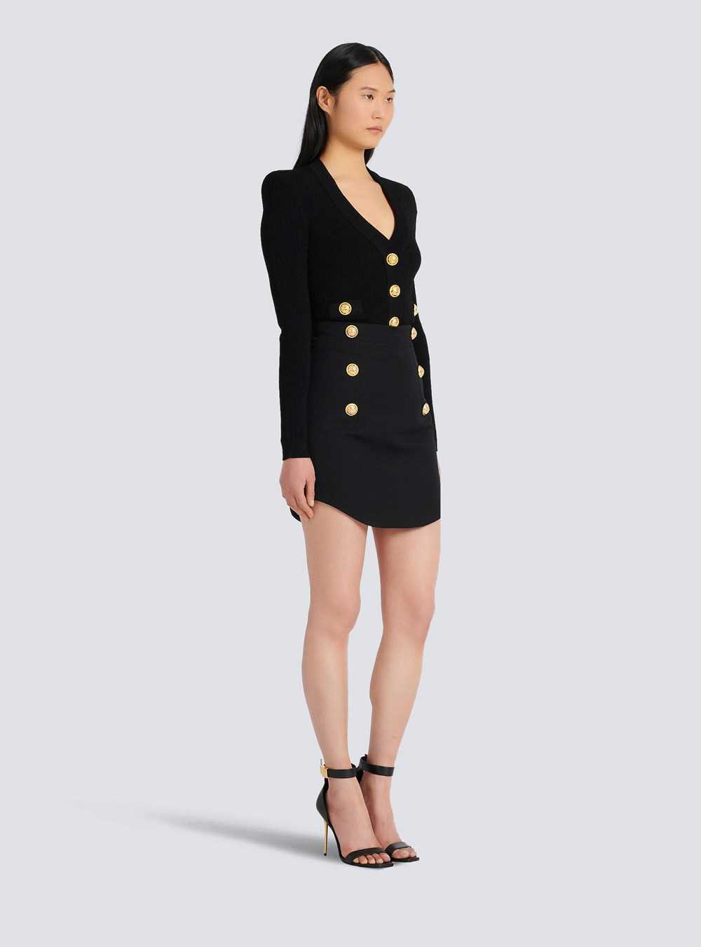 Balmain Short Knit High-waisted Skirt With Double-buttoned Fastening Black | GAHPXTR-92