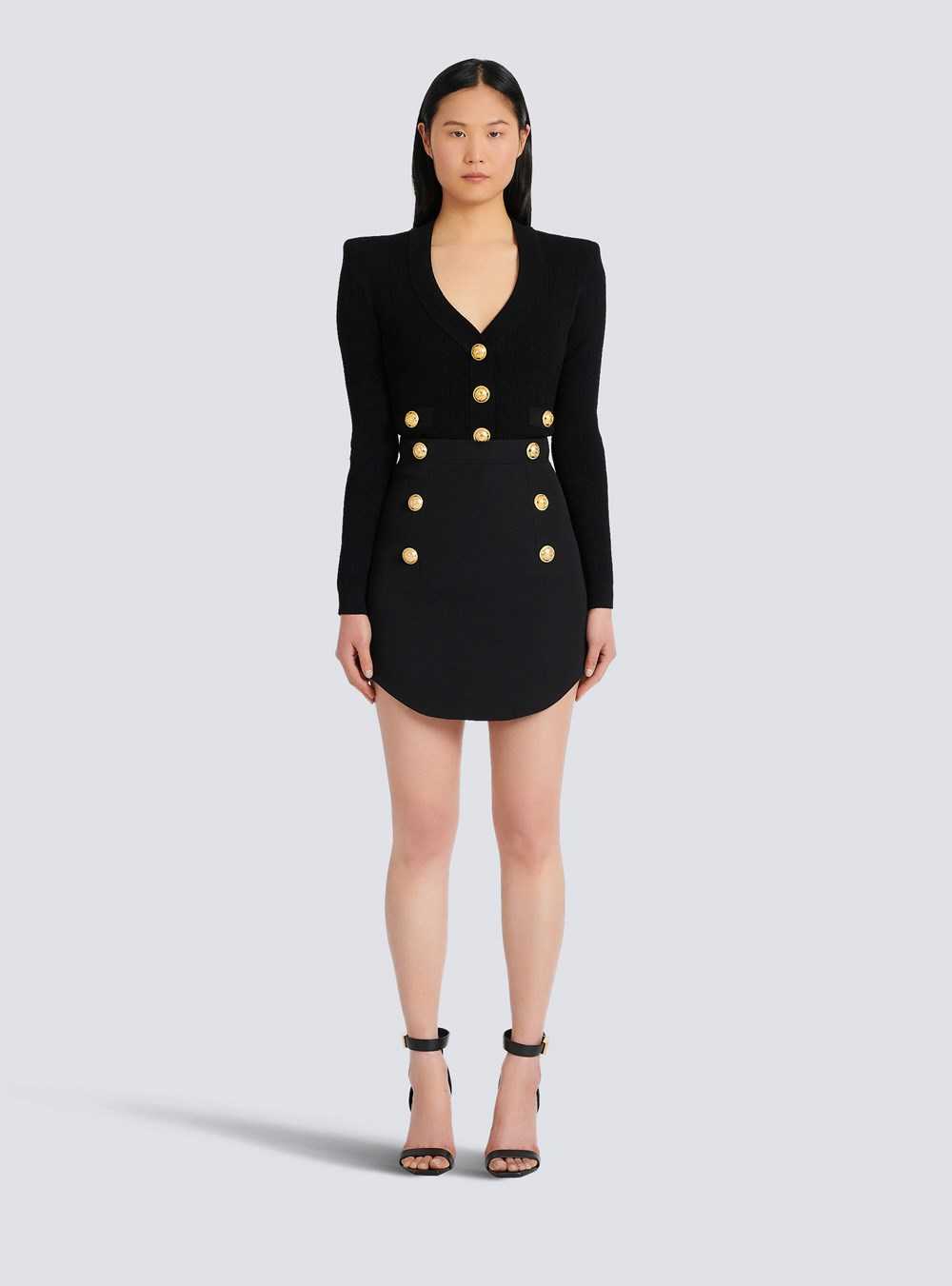 Balmain Short Knit High-waisted Skirt With Double-buttoned Fastening Black | GAHPXTR-92