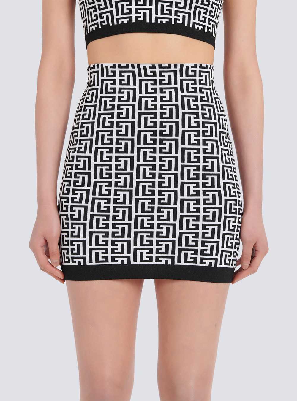 Balmain Short Knit Skirt With Balmain Monogram Black | IVXLEPC-50