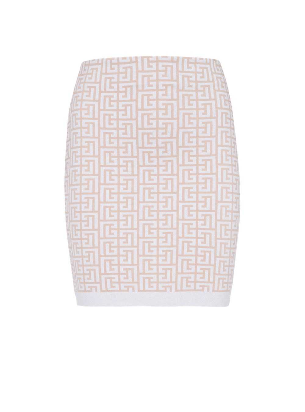 Balmain Short Knit Skirt With Balmain Monogram Pink | JDMFUKX-42